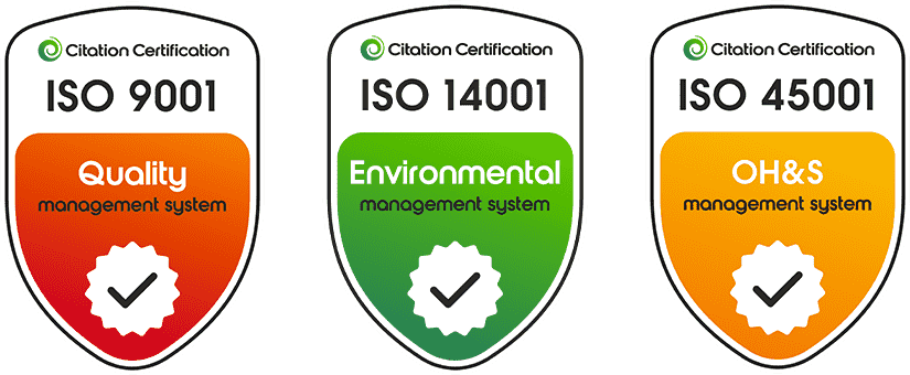 Three Citation Certification badges for Cipher: ISO 9001 (Quality, orange), ISO 14001 (Environmental, green), ISO 45001 (OH&S, yellow), with white checkmarks.